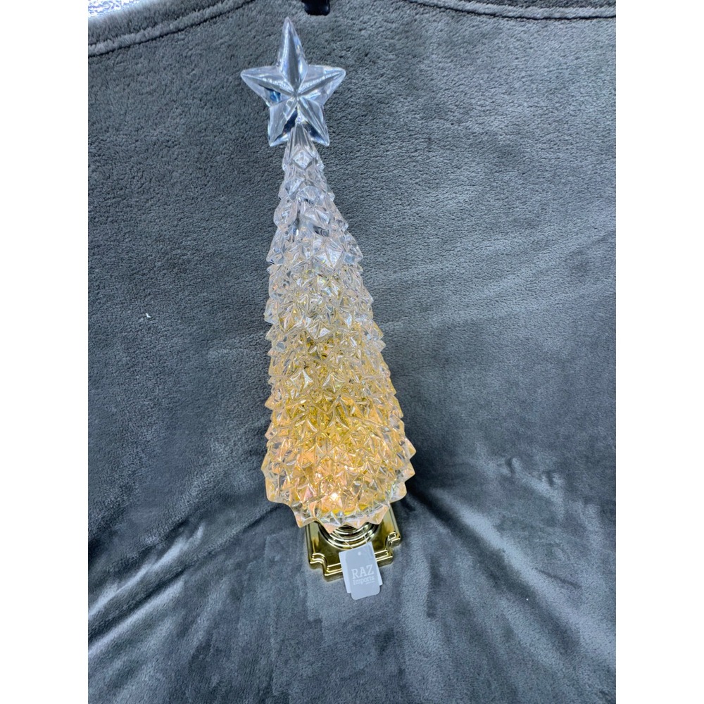 RAZ Imports Light Up Crystal Christmas Tree‎ Star Gold Base Tabletop Decor